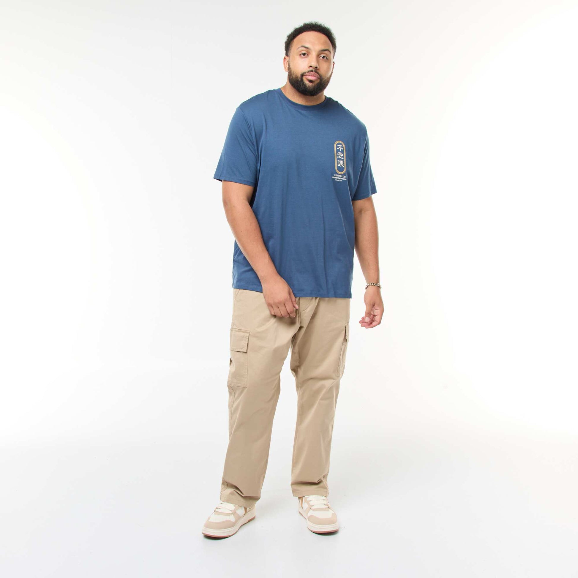 T-shirt imprimé à manches courtes et col rond BLEU