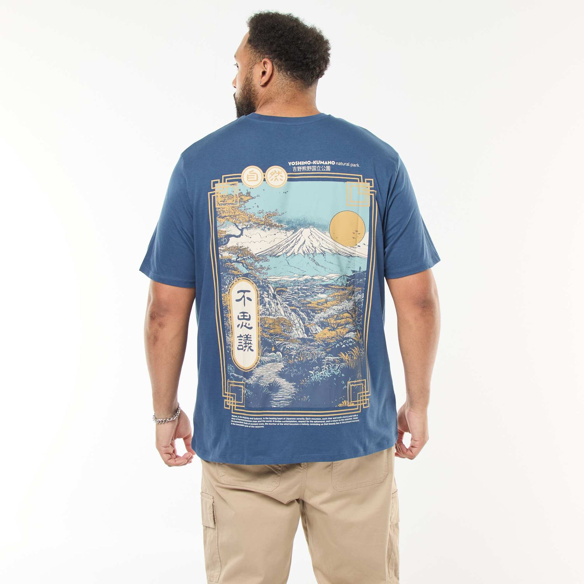 T-shirt imprimé à manches courtes et col rond BLEU