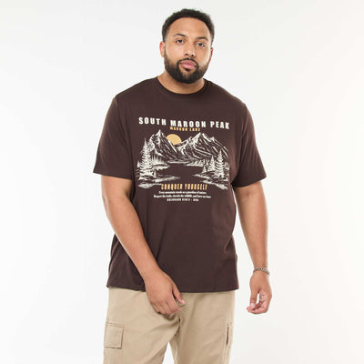 T-shirt imprimé à manches courtes et col rond MARRON
