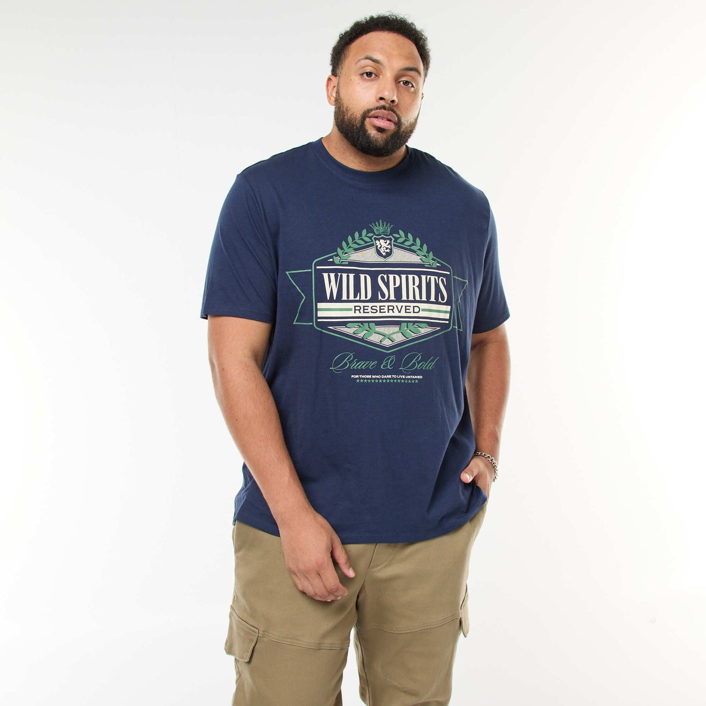 T-shirt imprimé à manches courtes et col rond BLEU