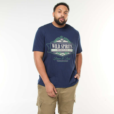 T-shirt imprimé à manches courtes et col rond BLEU
