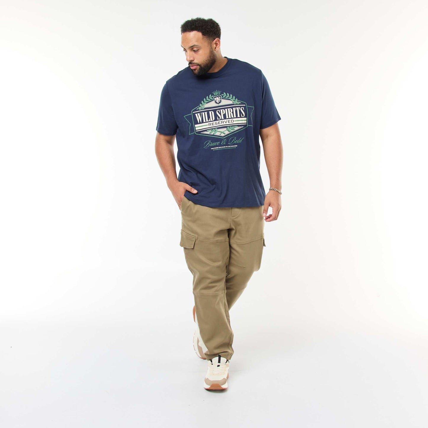 T-shirt imprimé à manches courtes et col rond BLEU