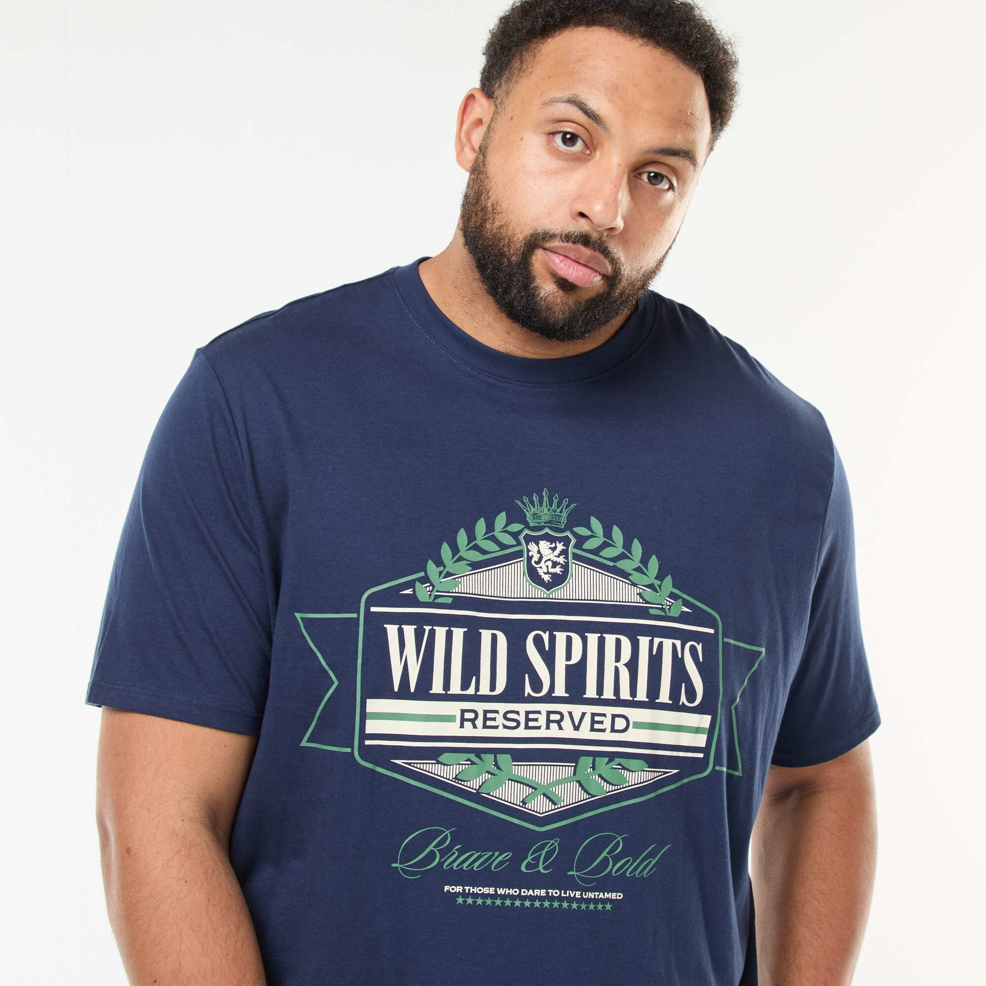 T-shirt imprimé à manches courtes et col rond BLEU