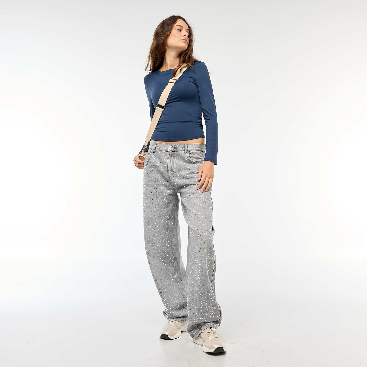 Tee-shirt cropped avec effet froissé BLEU