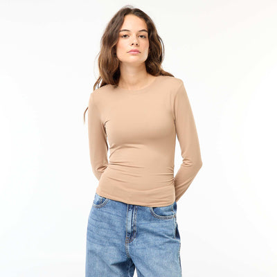 Tee-shirt cropped avec effet froissé BEIGE