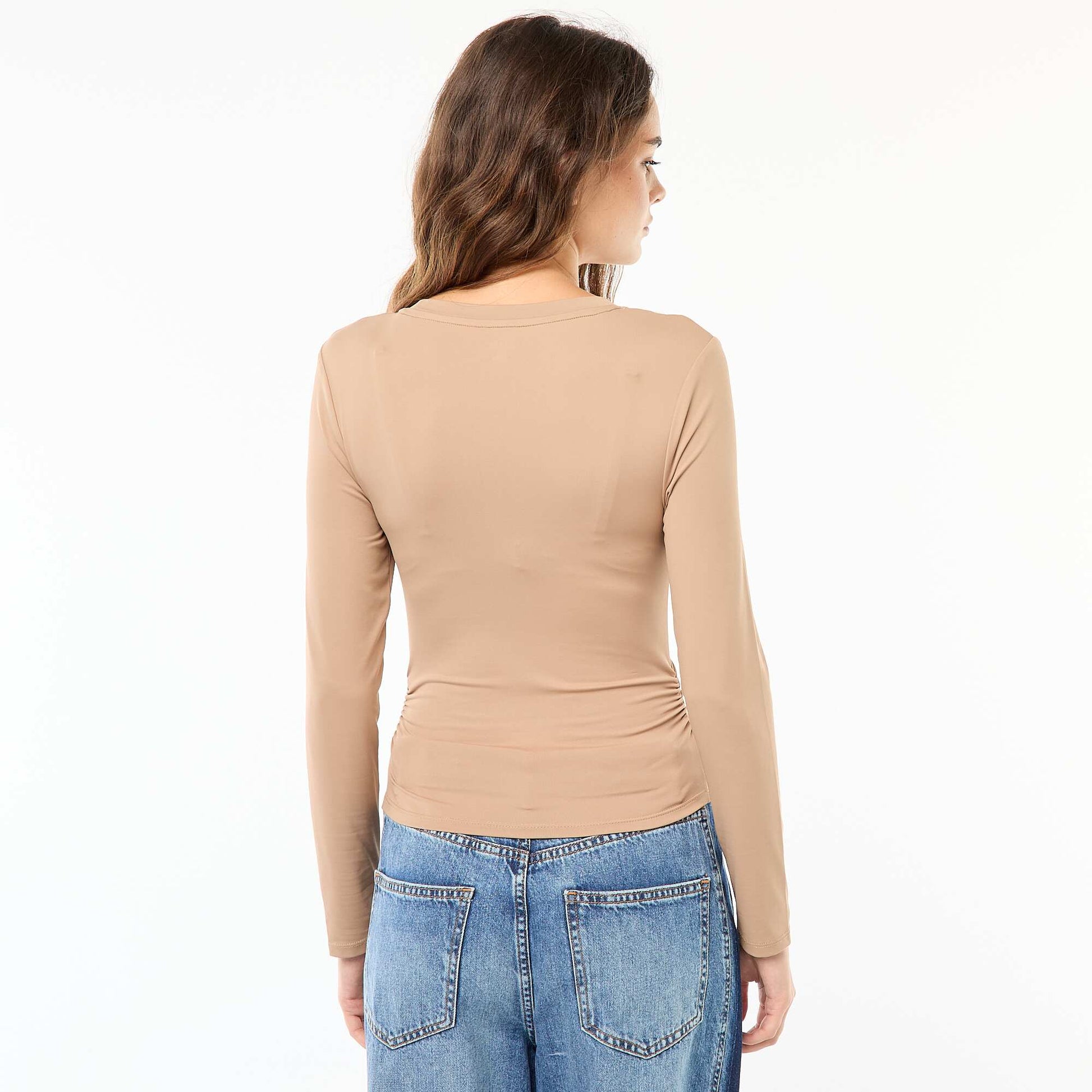 Tee-shirt cropped avec effet froissé BEIGE