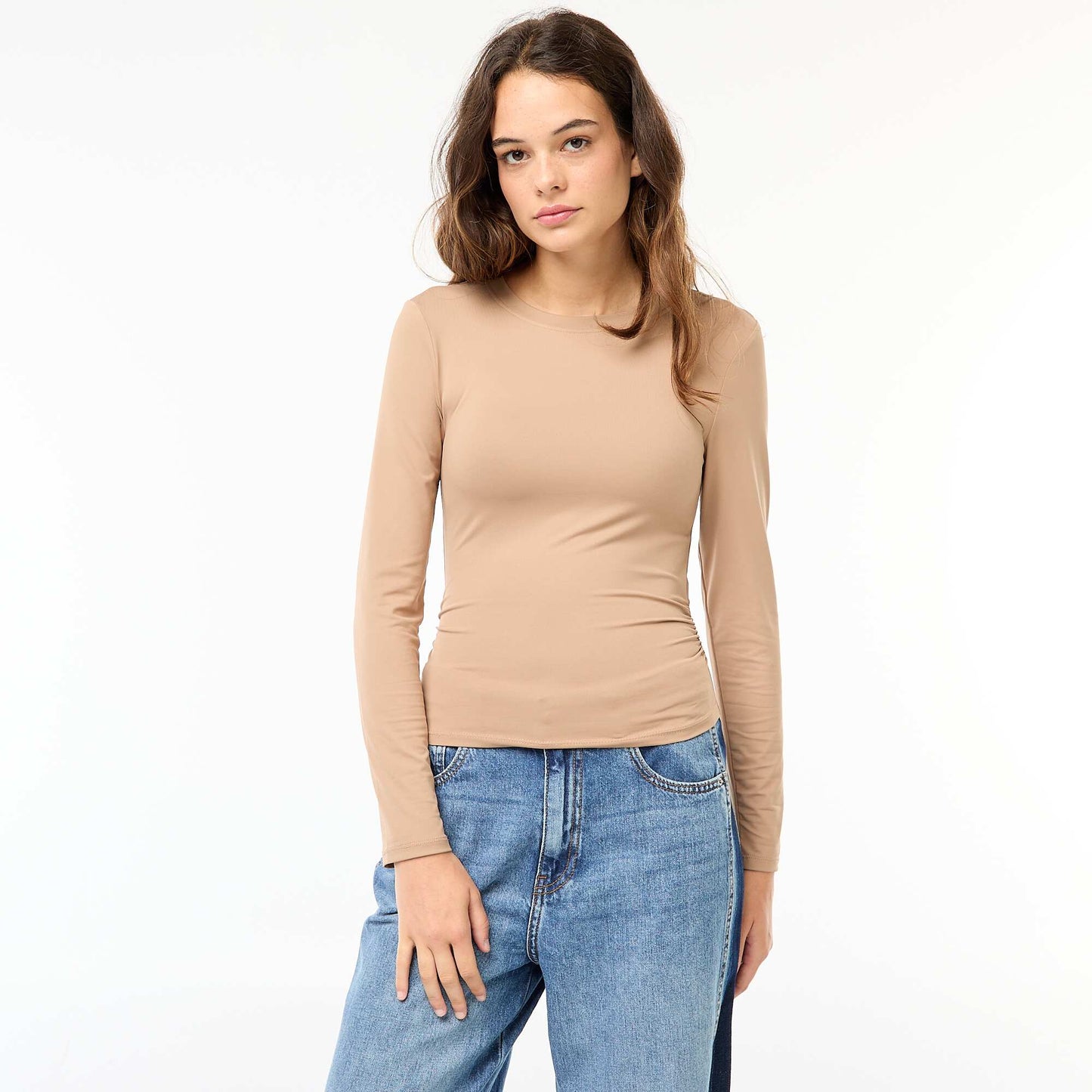 Tee-shirt cropped avec effet froissé BEIGE