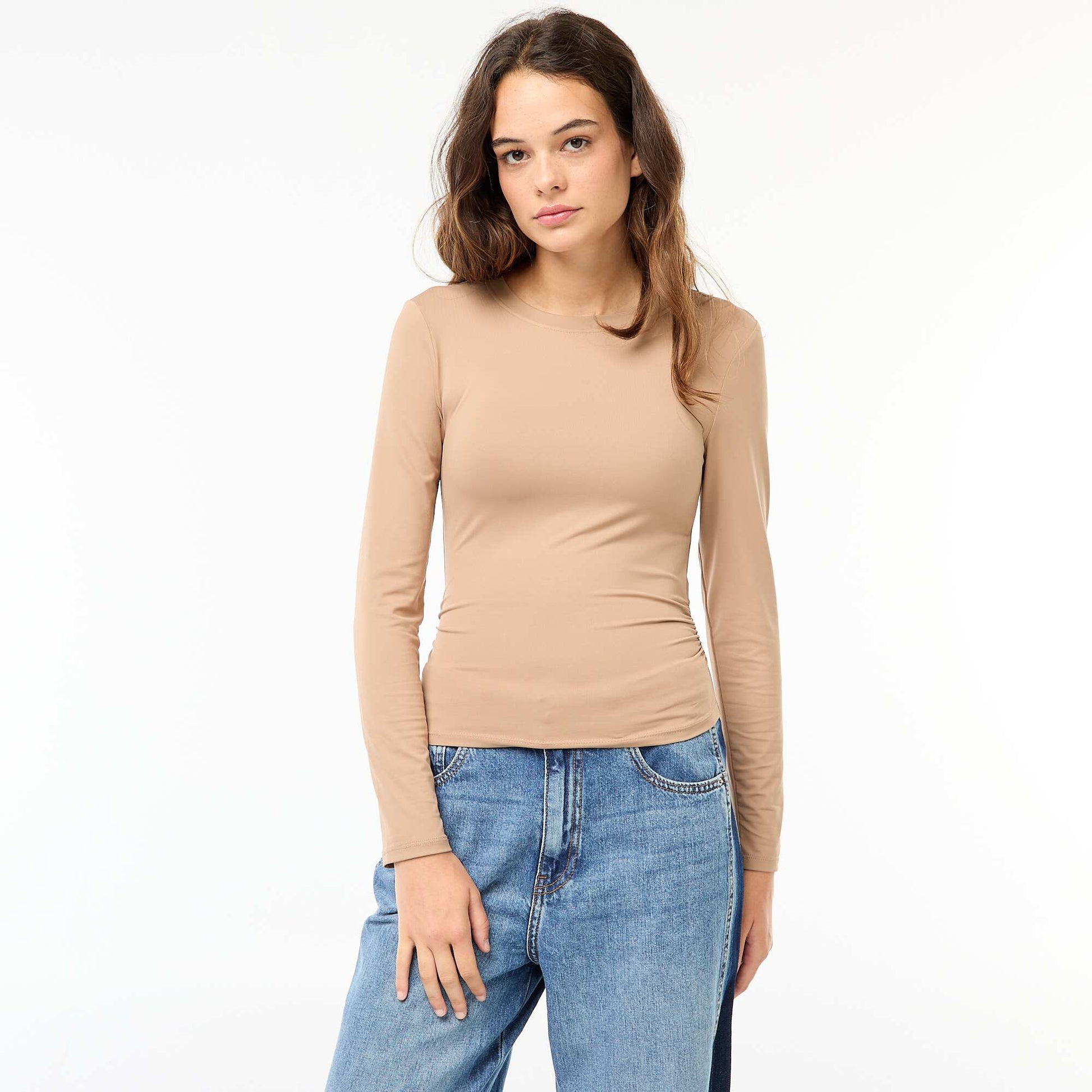 Tee-shirt cropped avec effet froissé BEIGE
