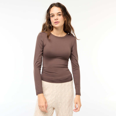 Tee-shirt cropped avec effet froissé MARRON