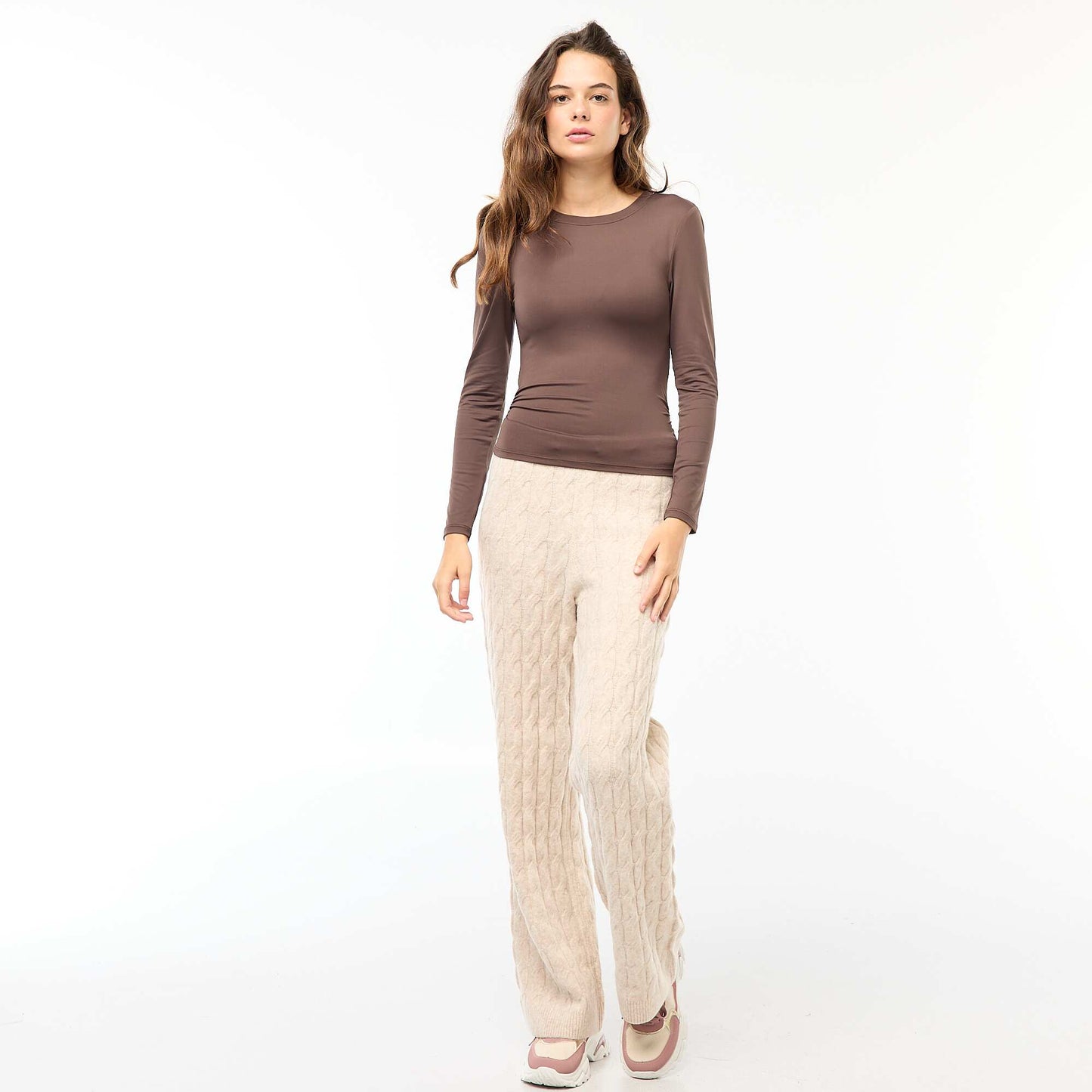 Tee-shirt cropped avec effet froissé MARRON