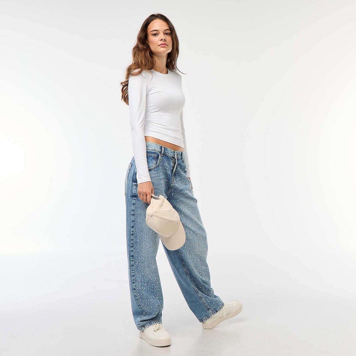 Tee-shirt cropped avec effet froissé BLANC