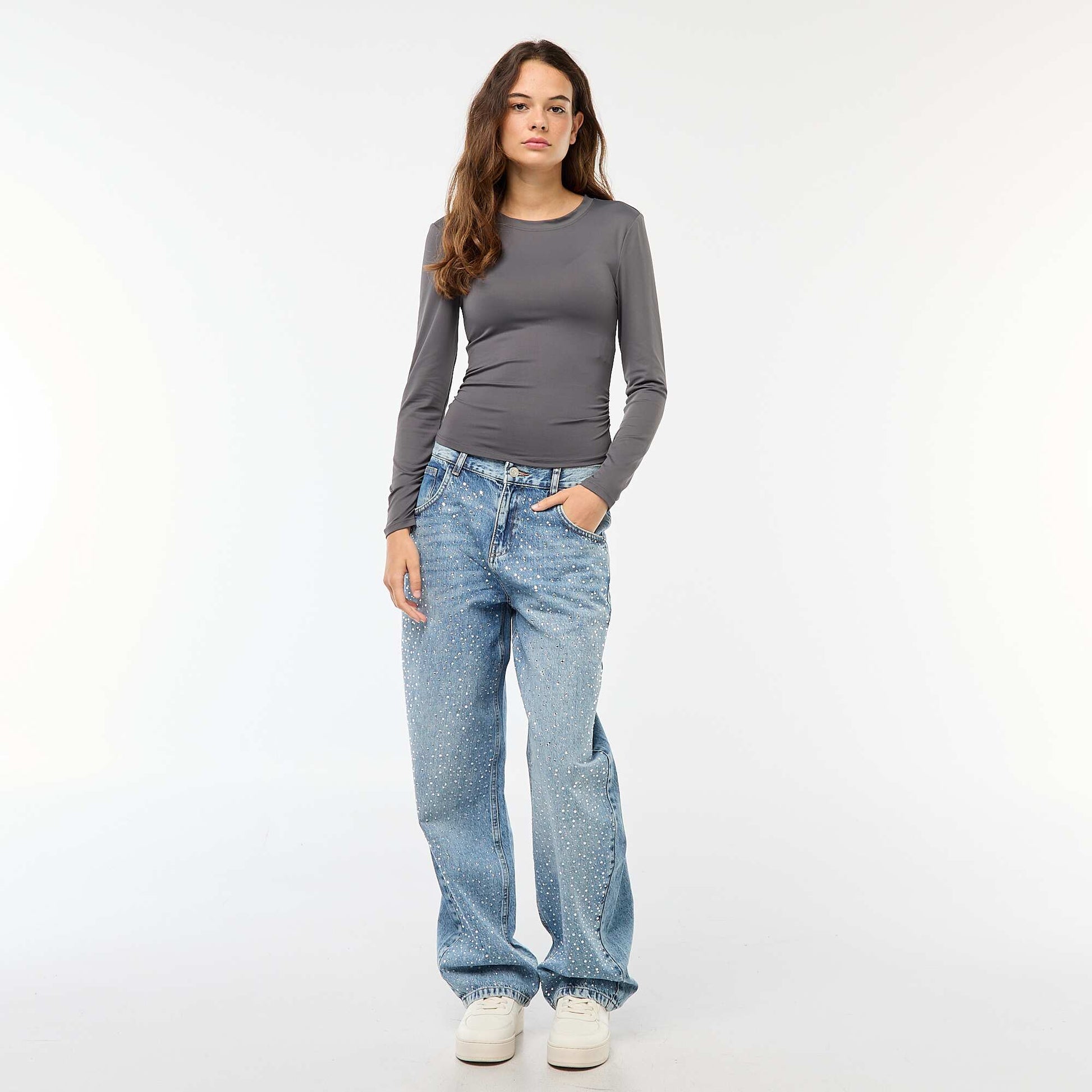 Tee-shirt cropped avec effet froissé GRIS