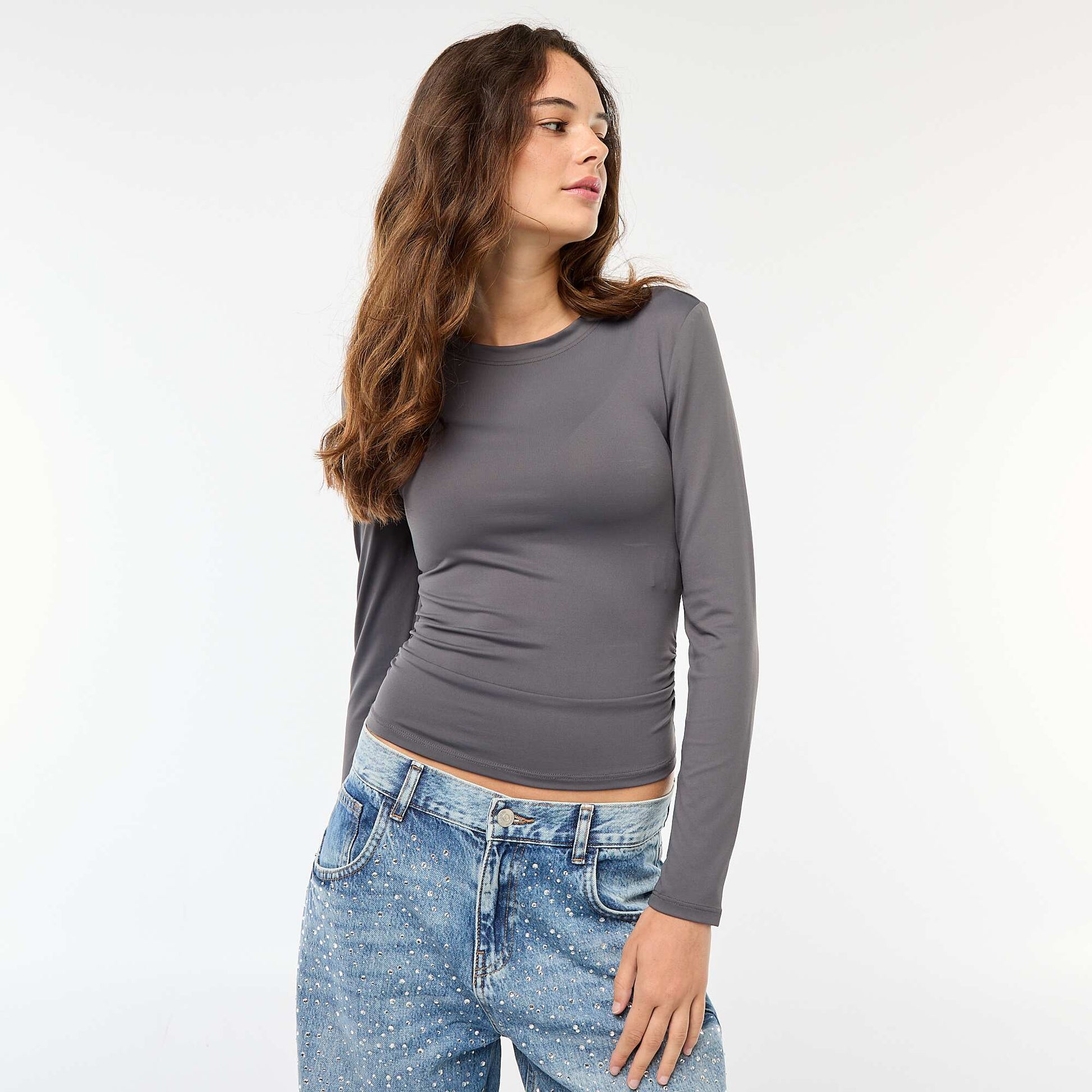 Tee-shirt cropped avec effet froissé GRIS