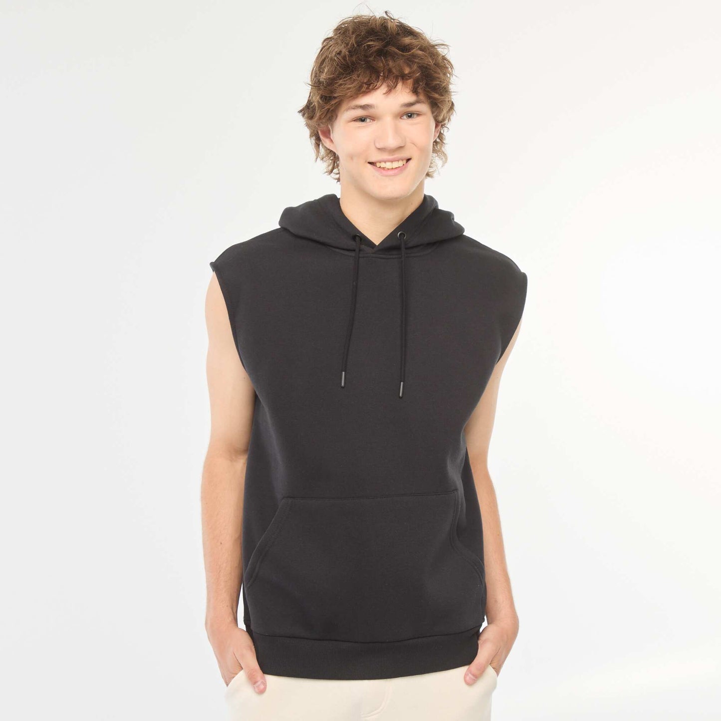 Sweat à capuche en molleton chaud sans manches NOIR