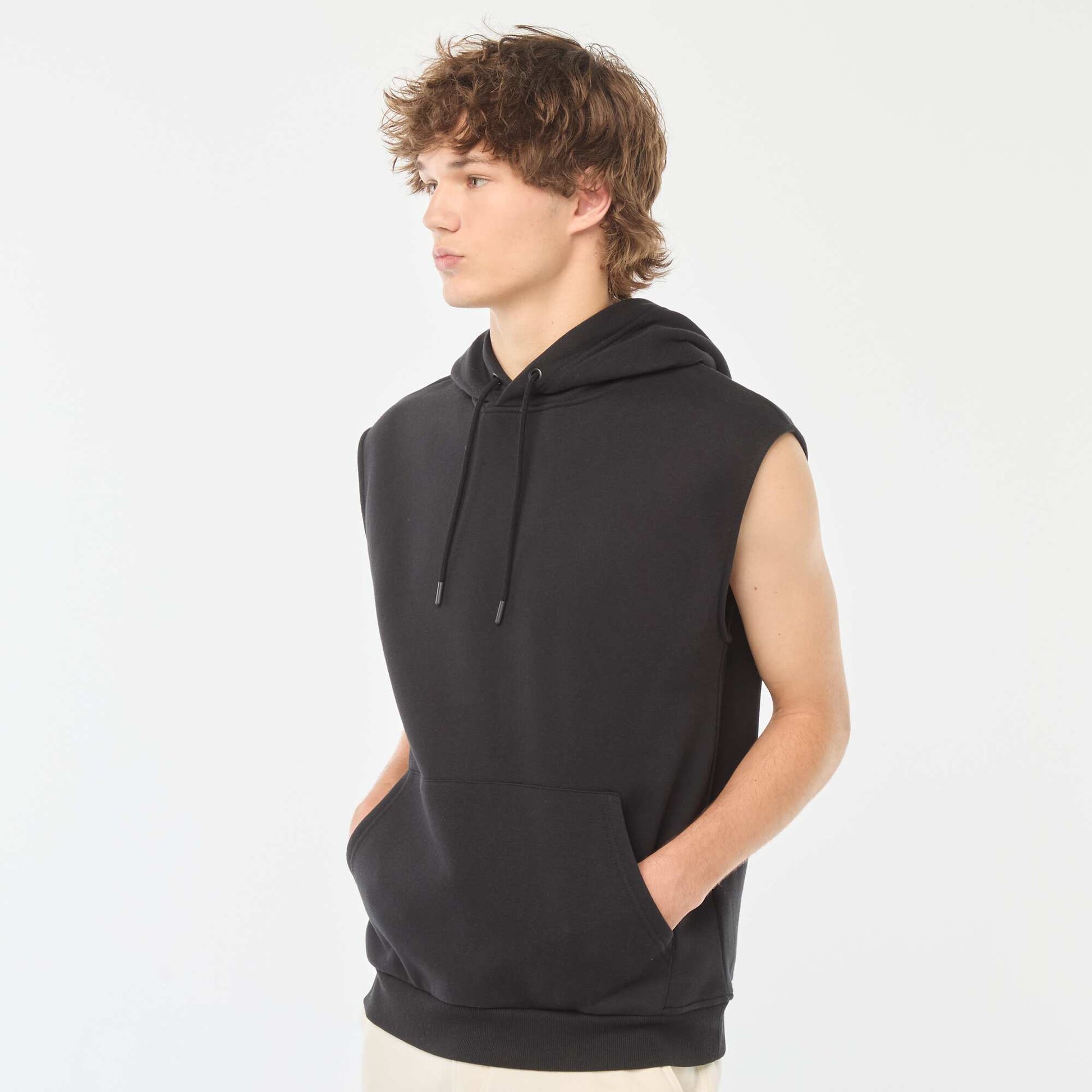 Sweat à capuche en molleton chaud sans manches NOIR