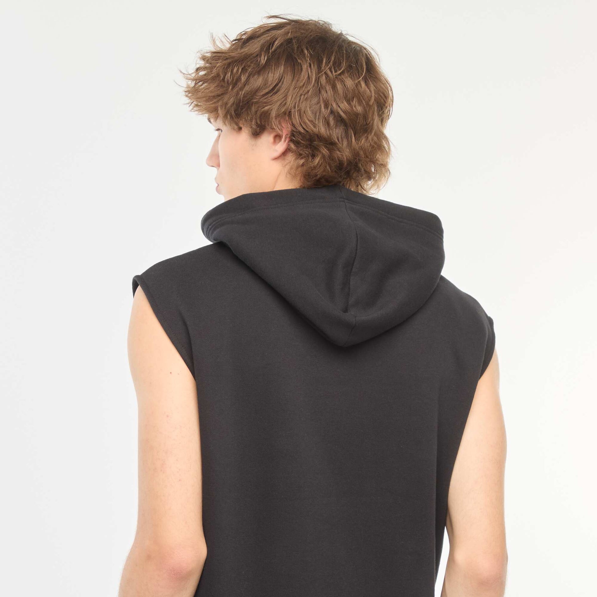 Sweat à capuche en molleton chaud sans manches NOIR