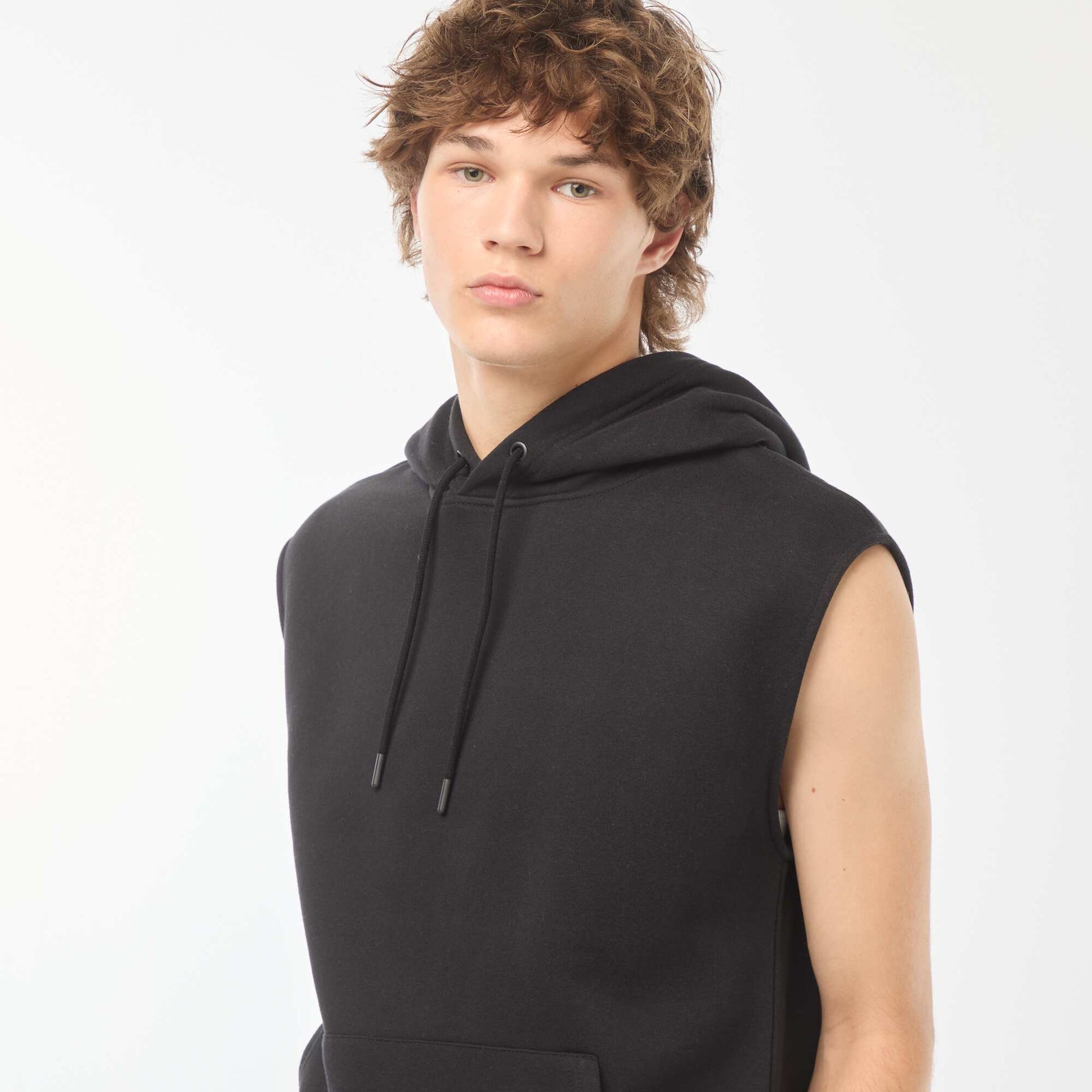 Sweat à capuche en molleton chaud sans manches NOIR