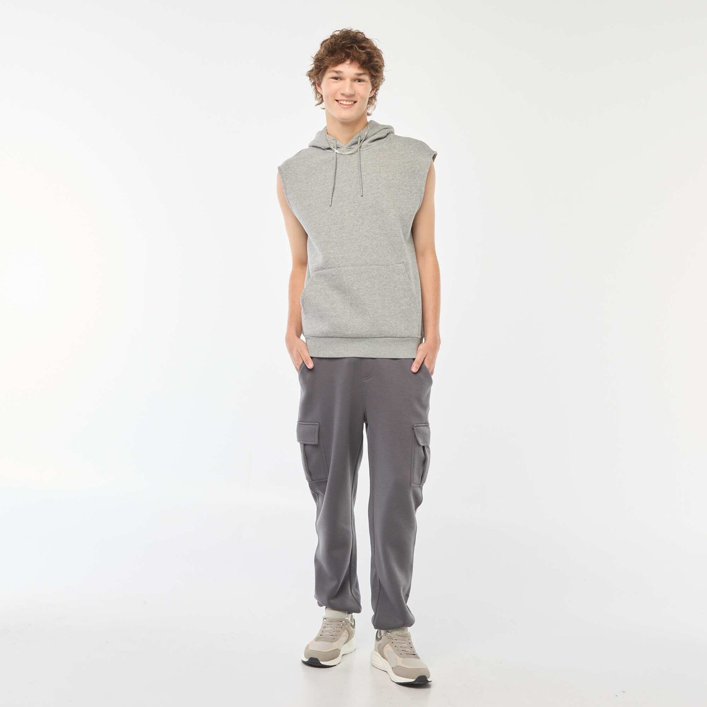 Sweat à capuche en molleton chaud sans manches GRIS