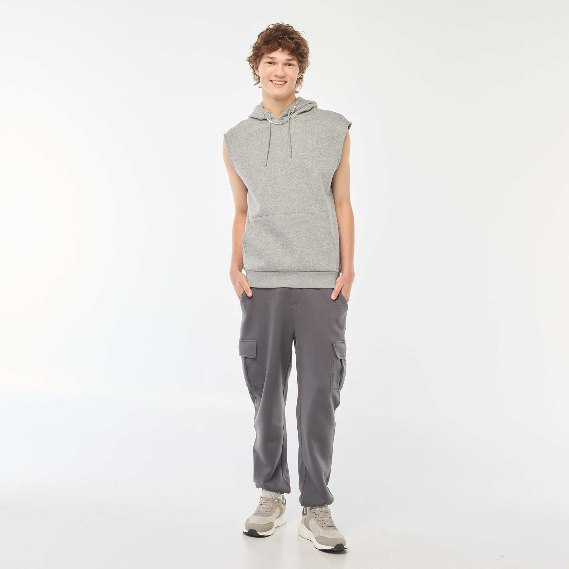 Sweat à capuche en molleton chaud sans manches GRIS