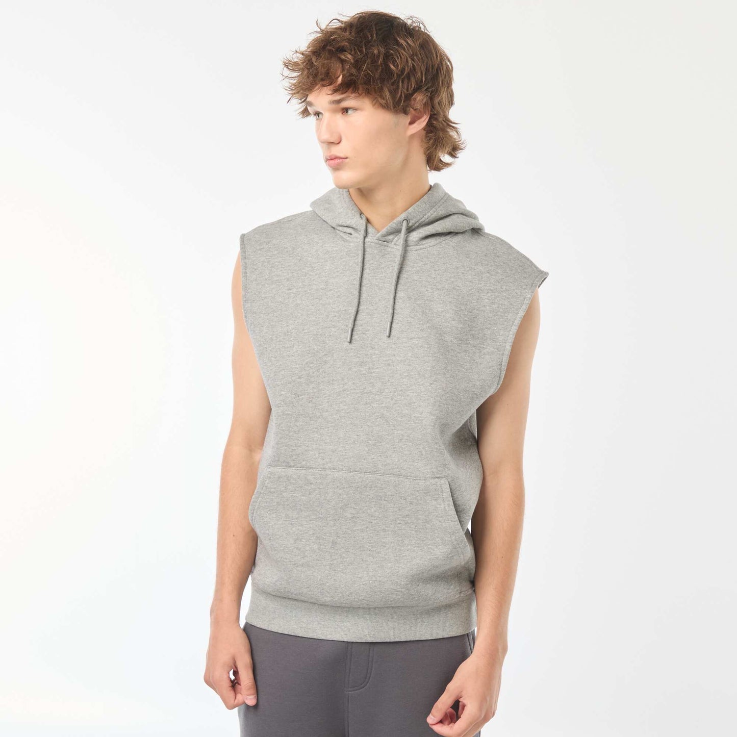 Sweat à capuche en molleton chaud sans manches GRIS