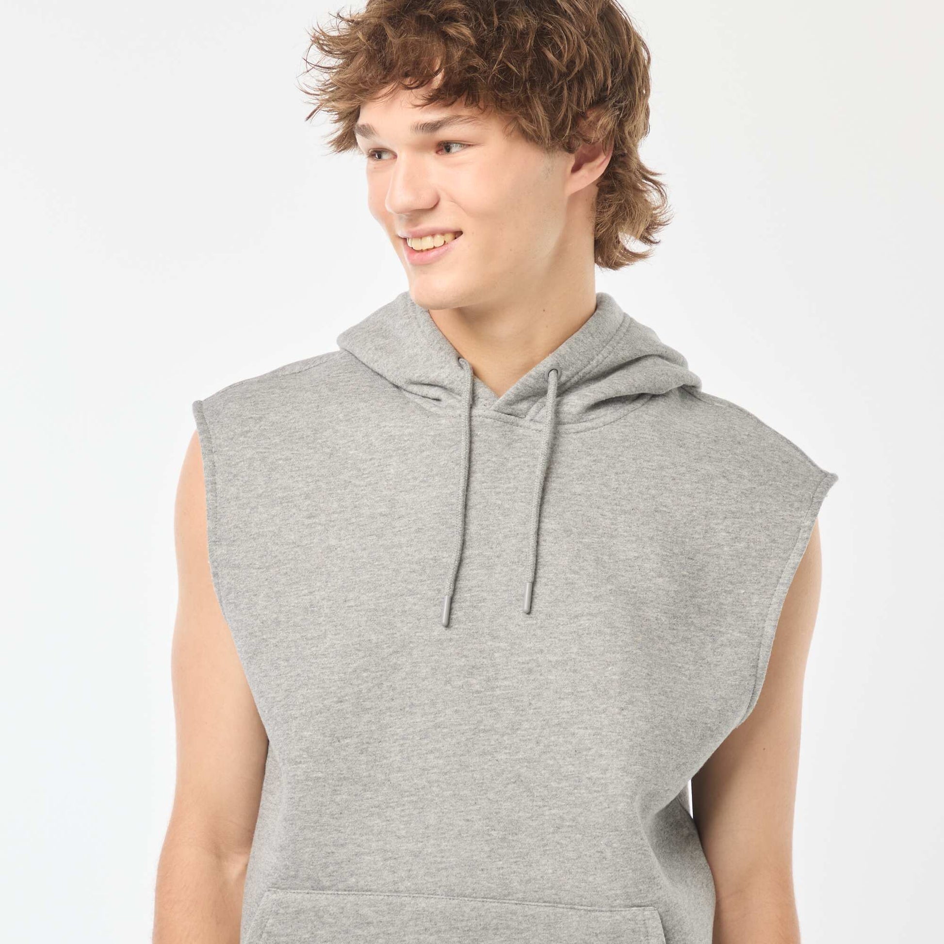 Sweat à capuche en molleton chaud sans manches GRIS