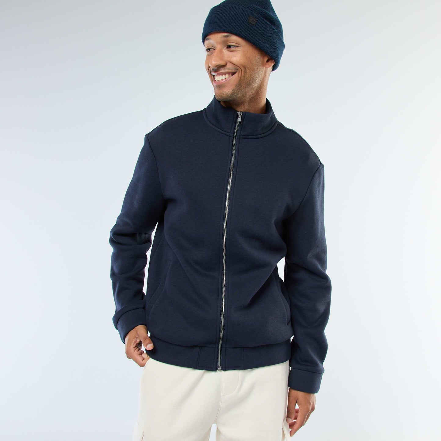 Sweat zippé à col montant BLEU