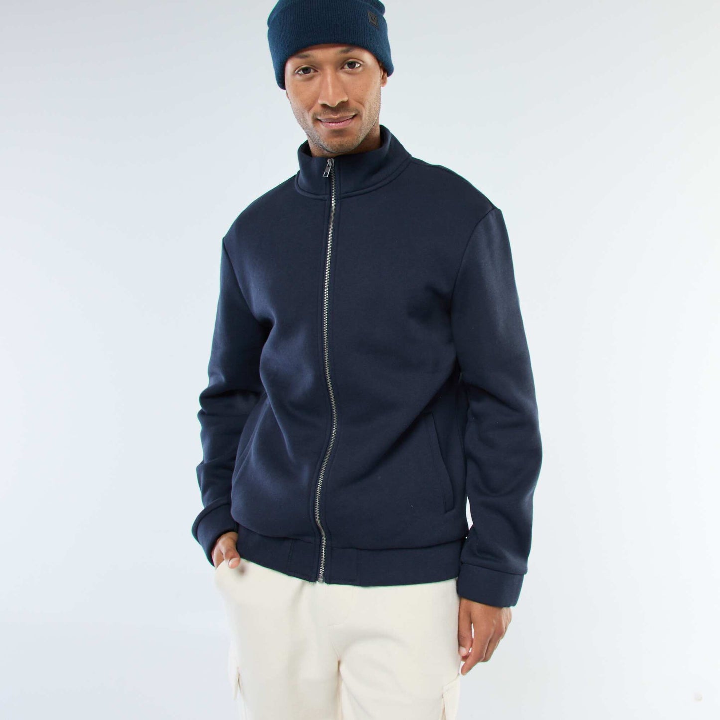 Sweat zippé à col montant BLEU