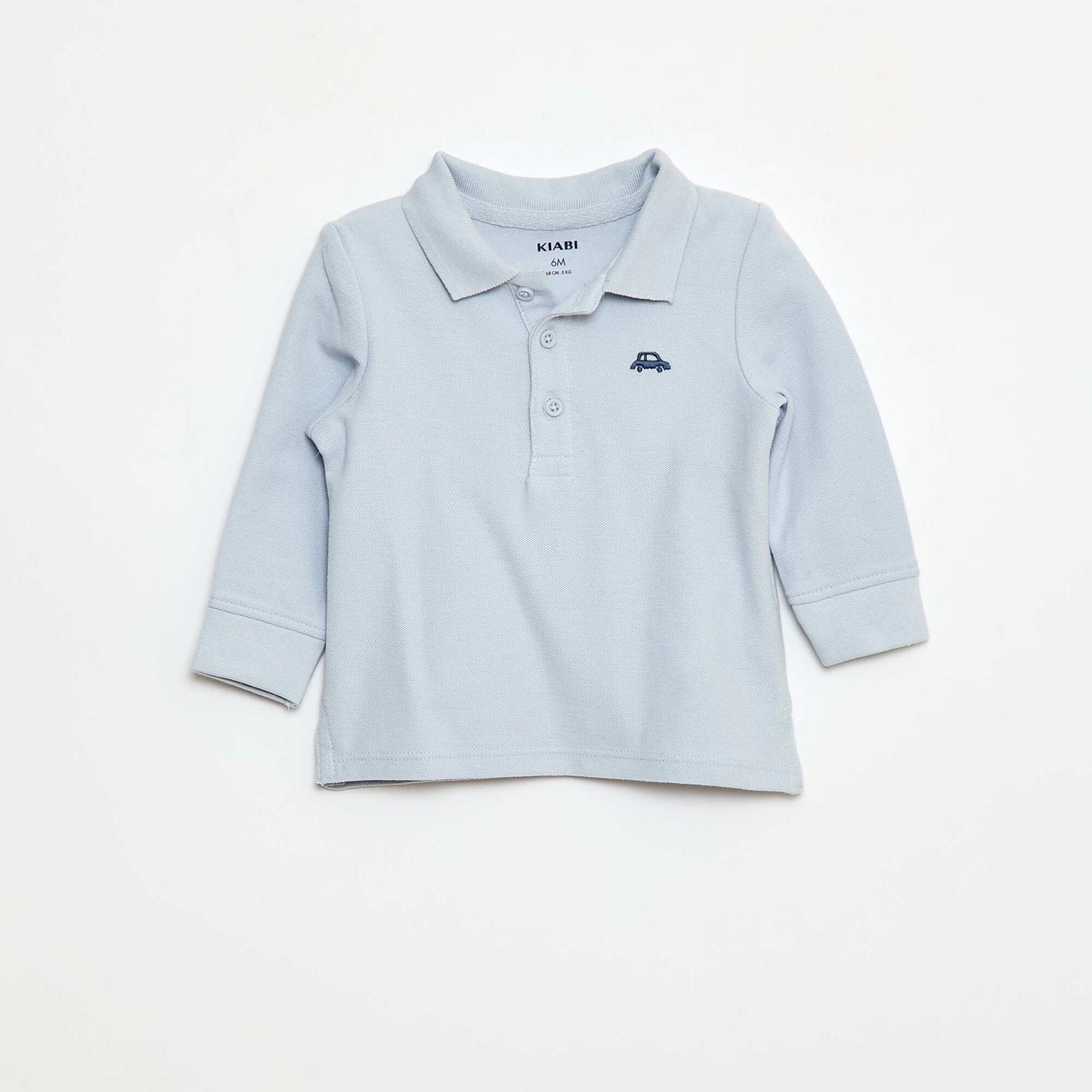Polo en coton piqué à manches longues BLEU