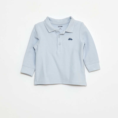 Polo en coton piqué à manches longues BLEU