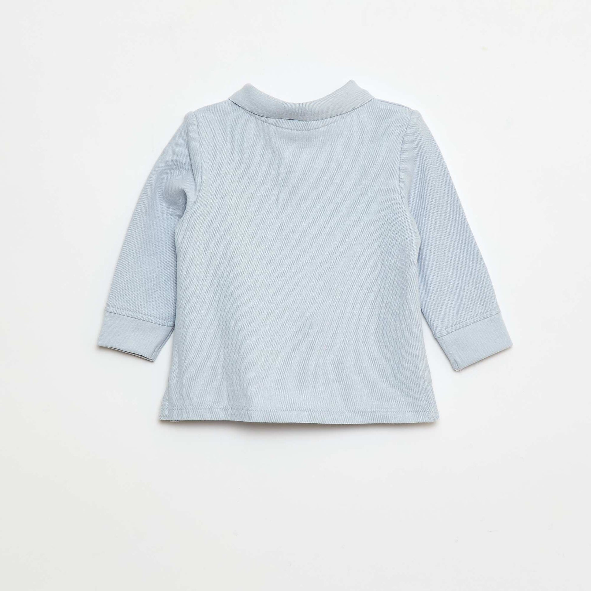 Polo en coton piqué à manches longues BLEU