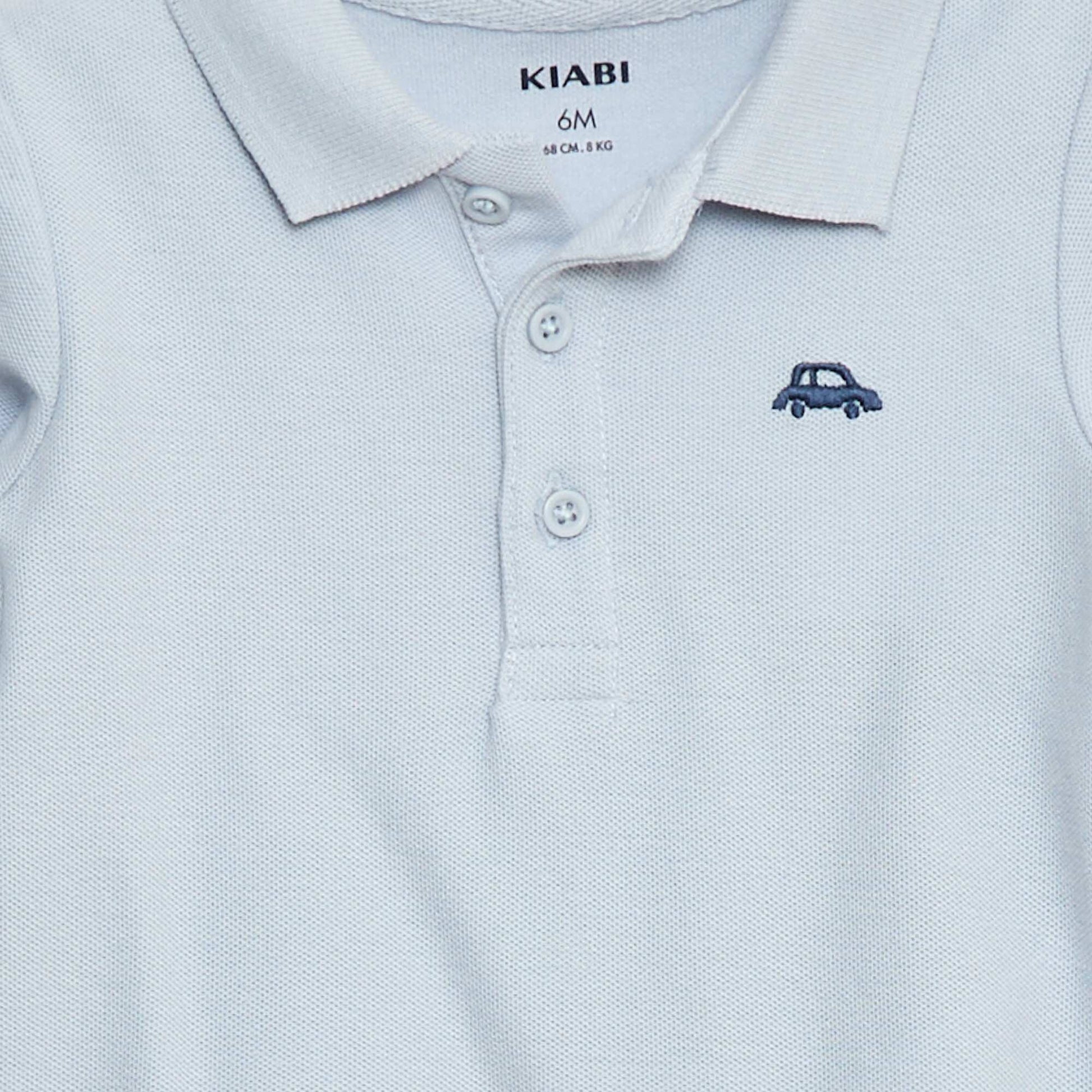 Polo en coton piqué à manches longues BLEU