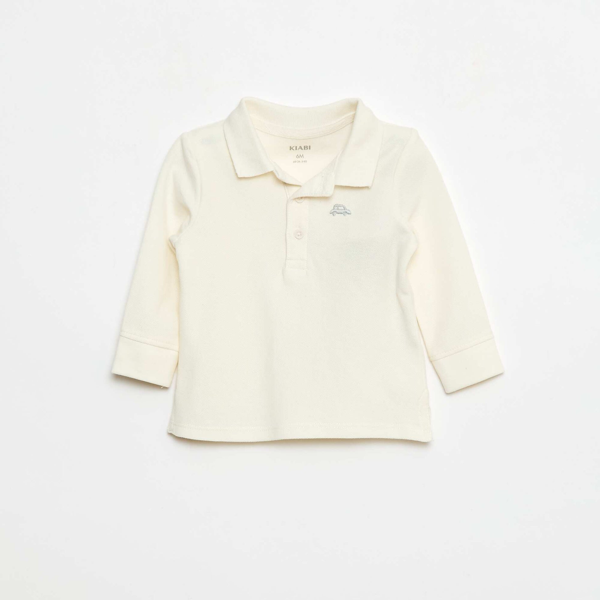 Polo en coton piqué à manches longues BLANC