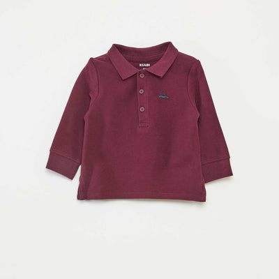 Polo en coton piqué à manches longues ROUGE