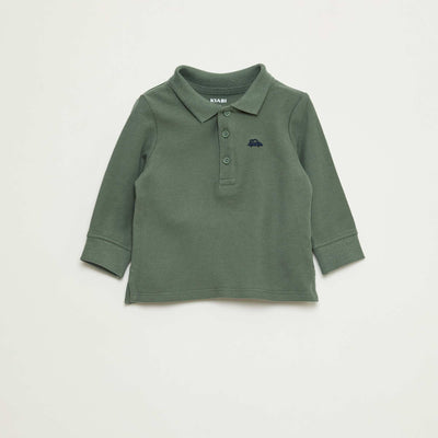 Polo en coton piqué à manches longues VERT