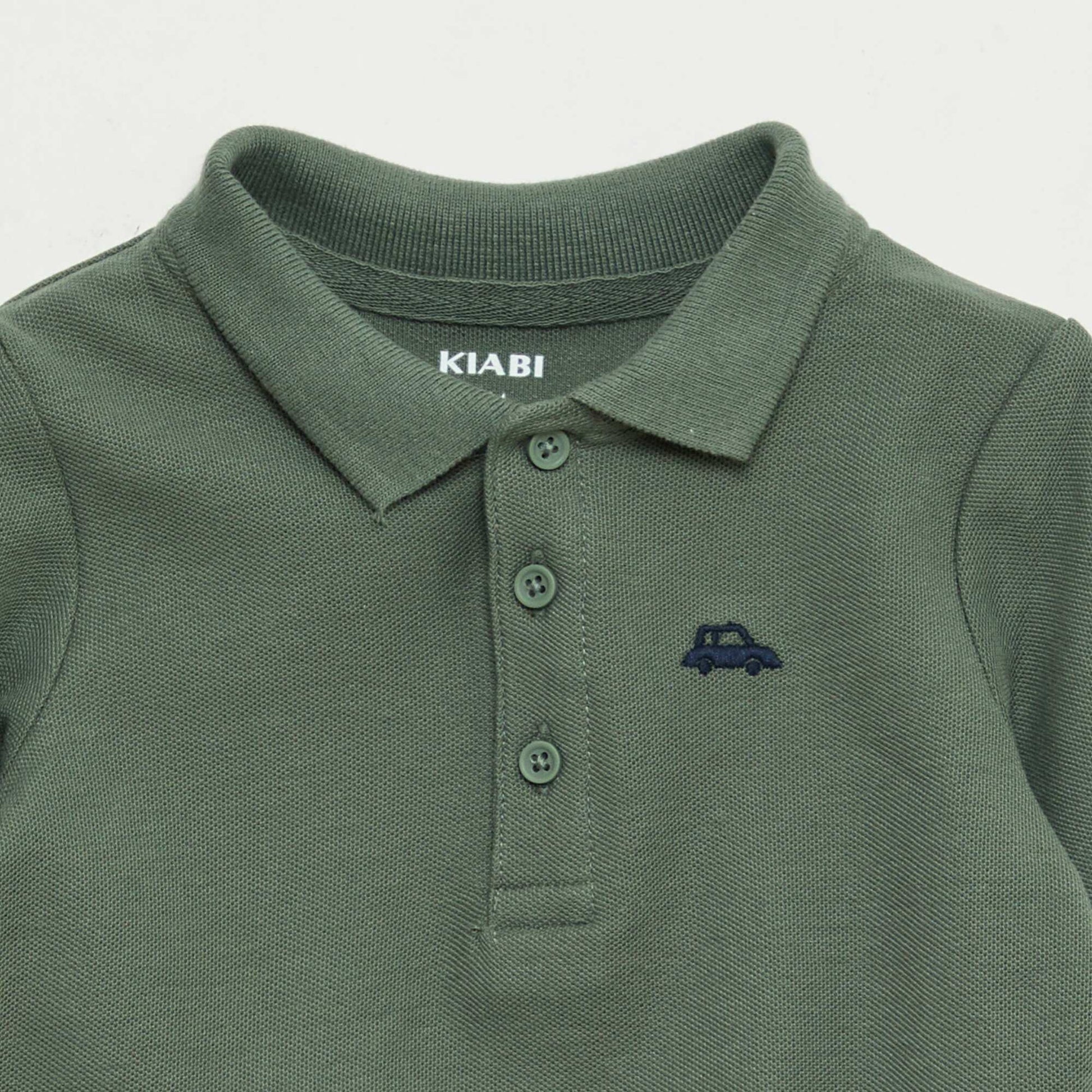 Polo en coton piqué à manches longues VERT