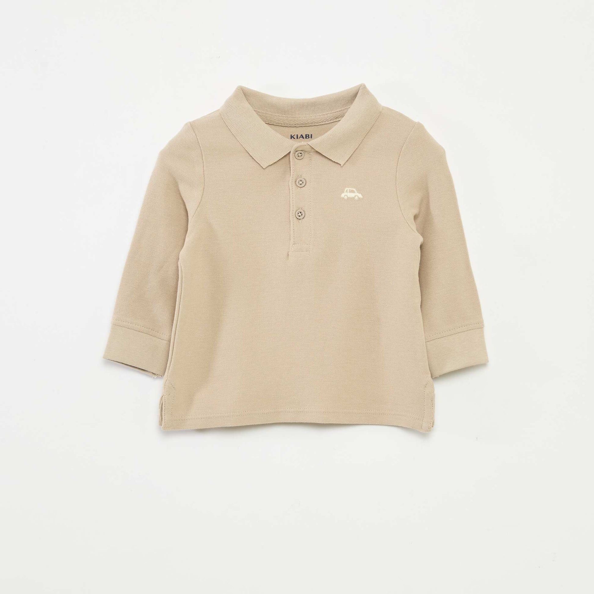 Polo en coton piqué à manches longues BEIGE