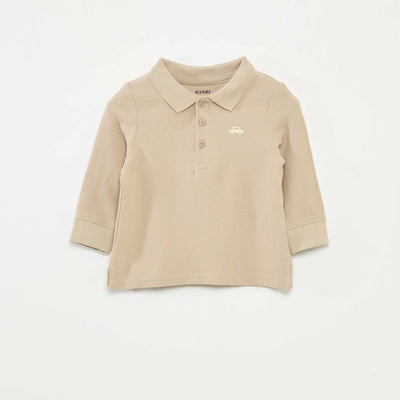 Polo en coton piqué à manches longues BEIGE
