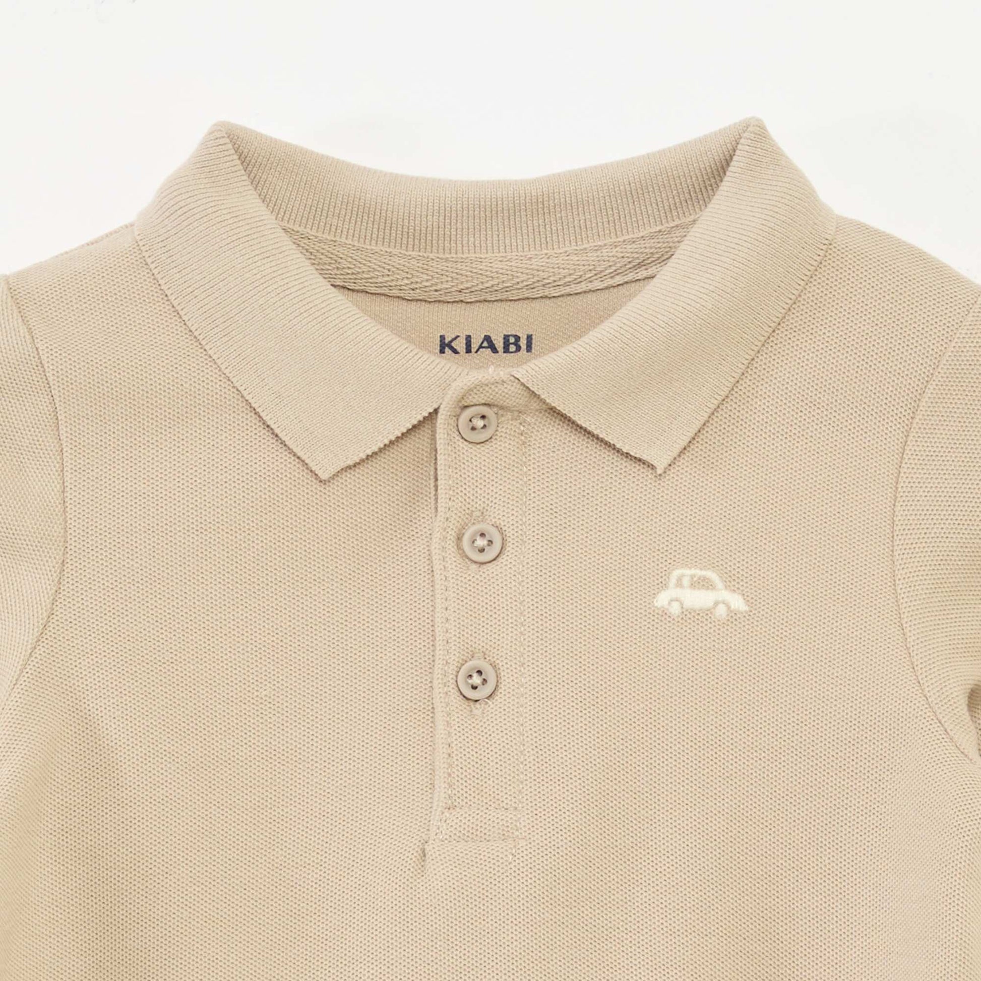 Polo en coton piqué à manches longues BEIGE