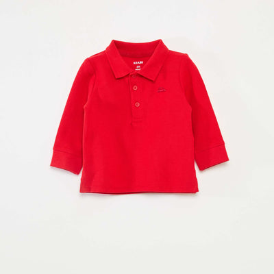 Polo en coton piqué à manches longues ROUGE
