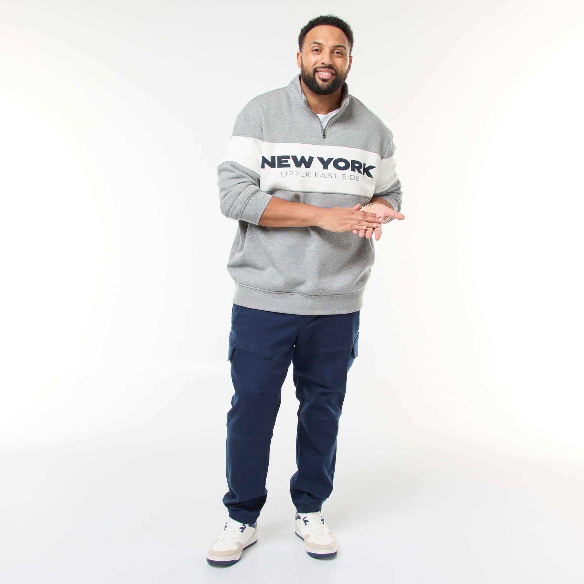 Pull col camionneur esprit colorblock en molleton GRIS