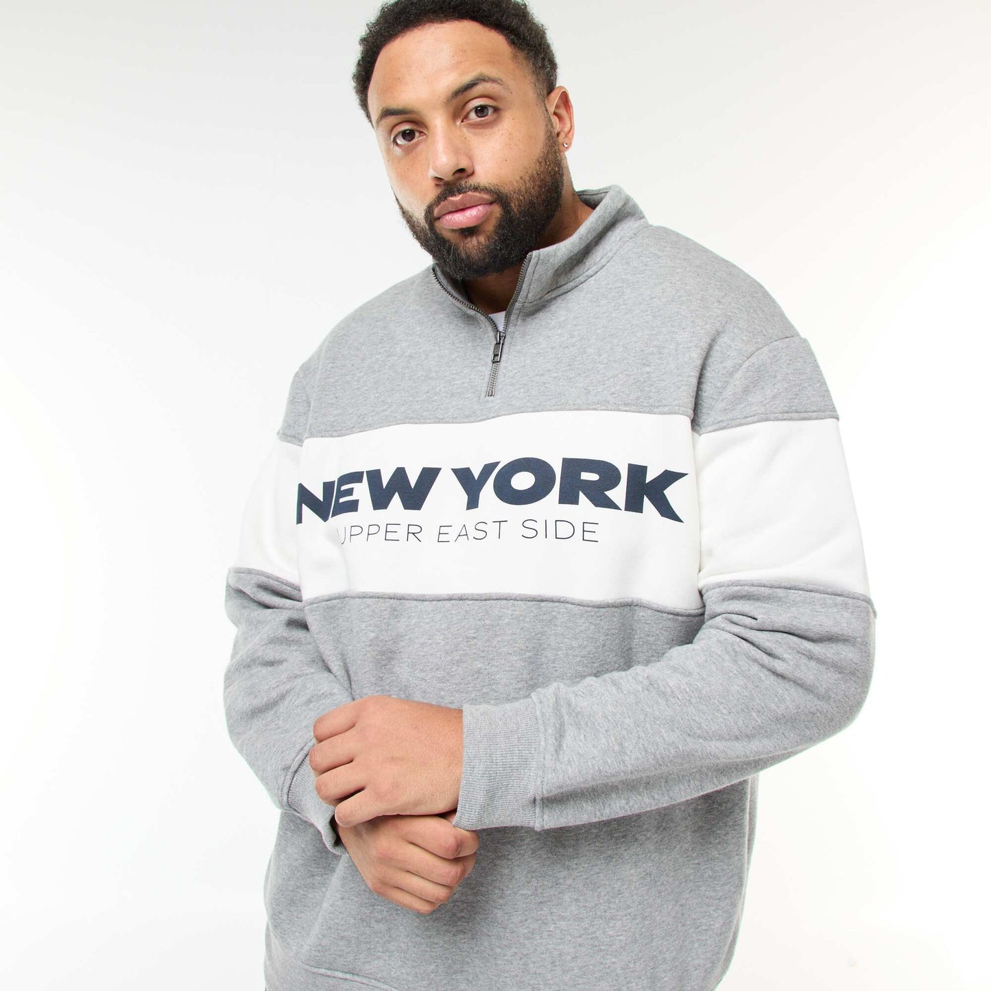 Pull col camionneur esprit colorblock en molleton GRIS