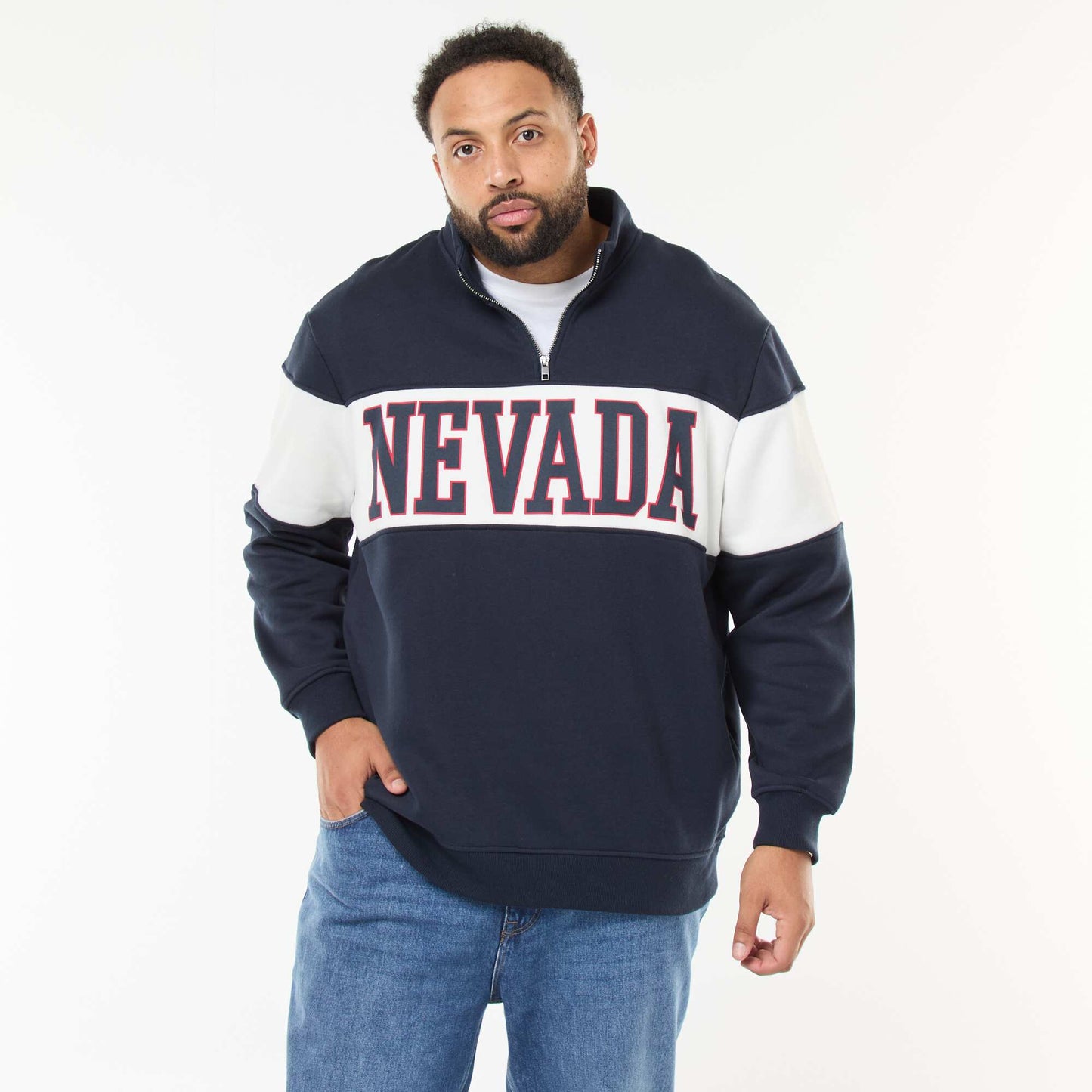 Pull col camionneur esprit colorblock en molleton BLEU