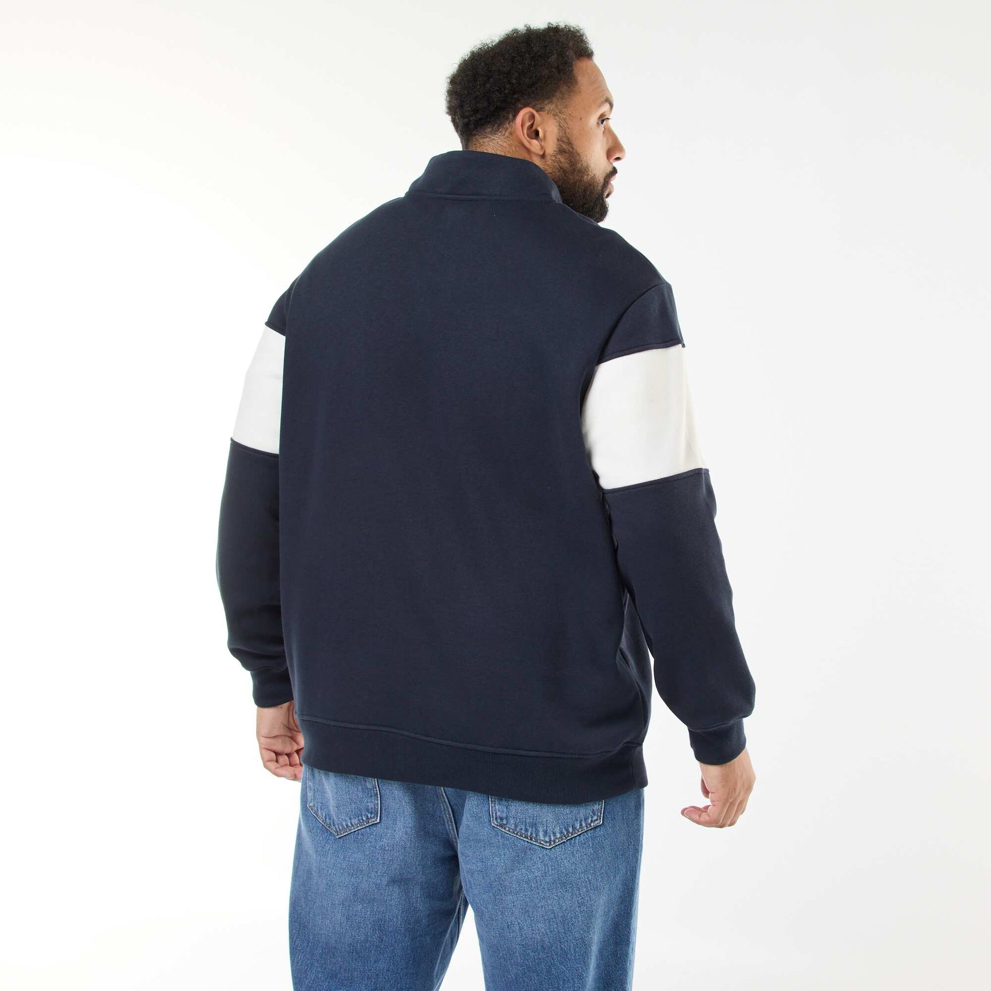 Pull col camionneur esprit colorblock en molleton BLEU