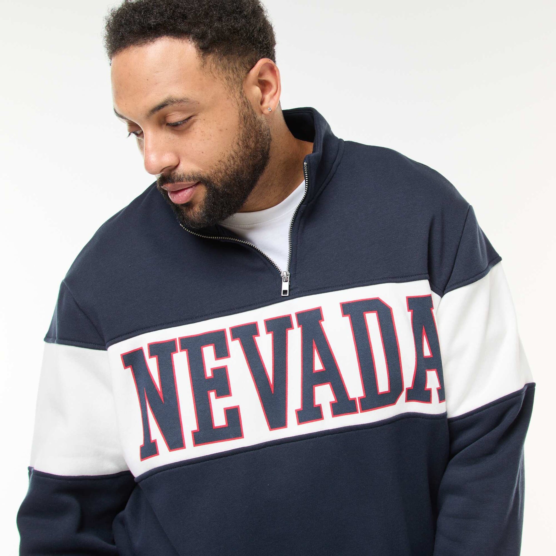 Pull col camionneur esprit colorblock en molleton BLEU