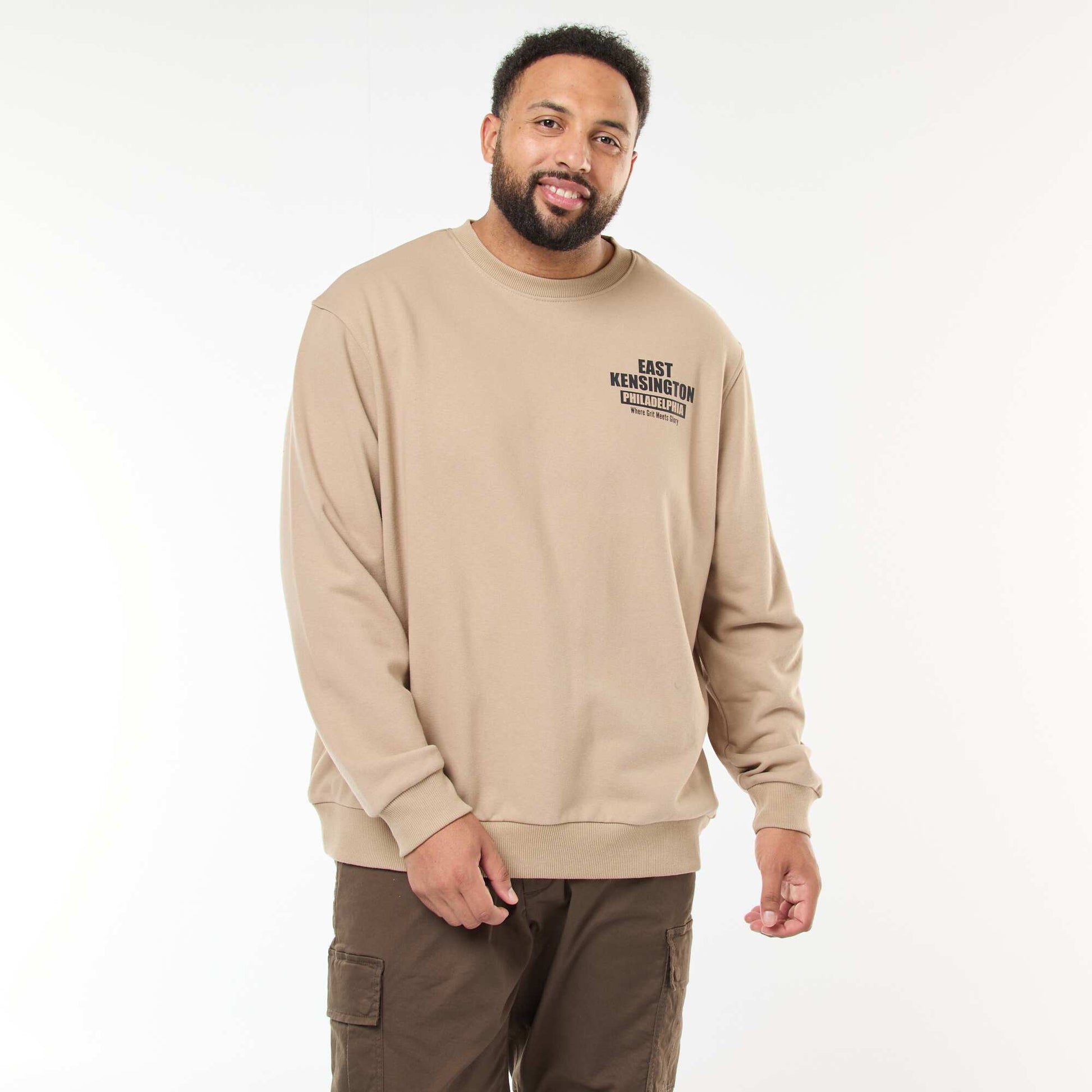 Sweat imprimé recto verso en molleton léger BEIGE