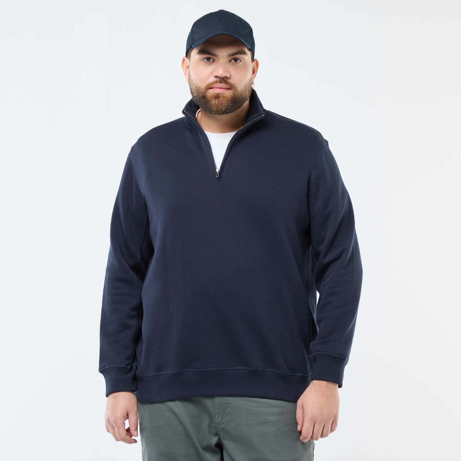 Sweat uni à col camionneur BLEU