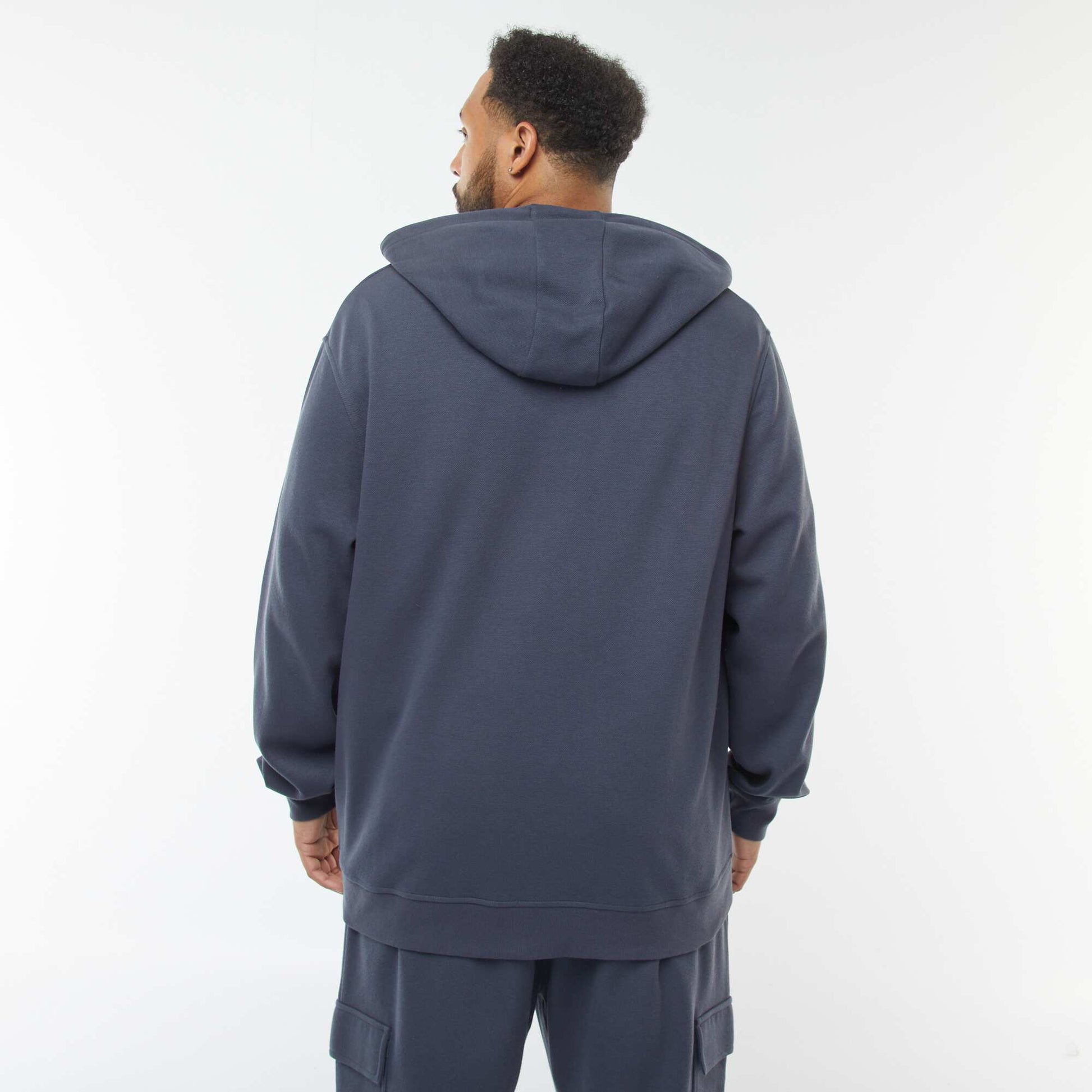 Sweat en maille piquée avec ouverture zippée et capuche BLEU