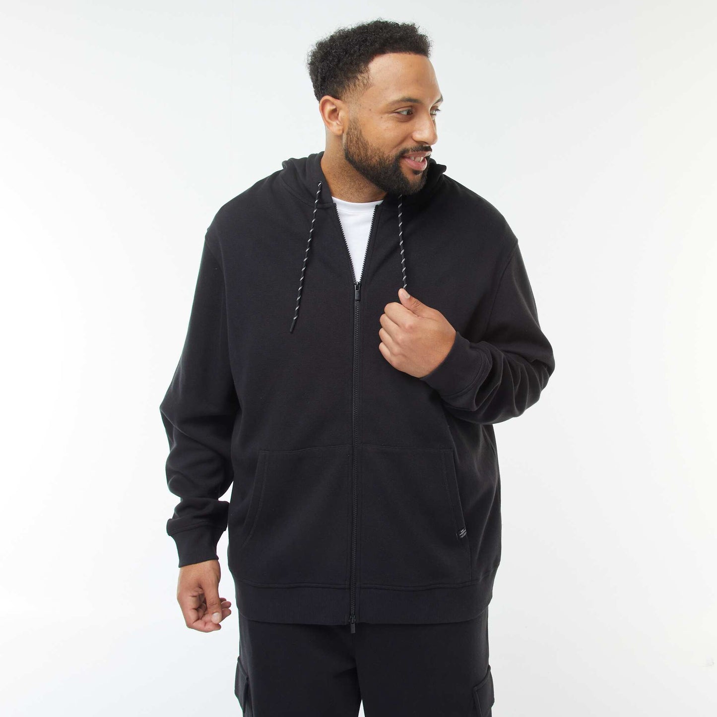 Sweat en maille piquée avec ouverture zippée et capuche NOIR