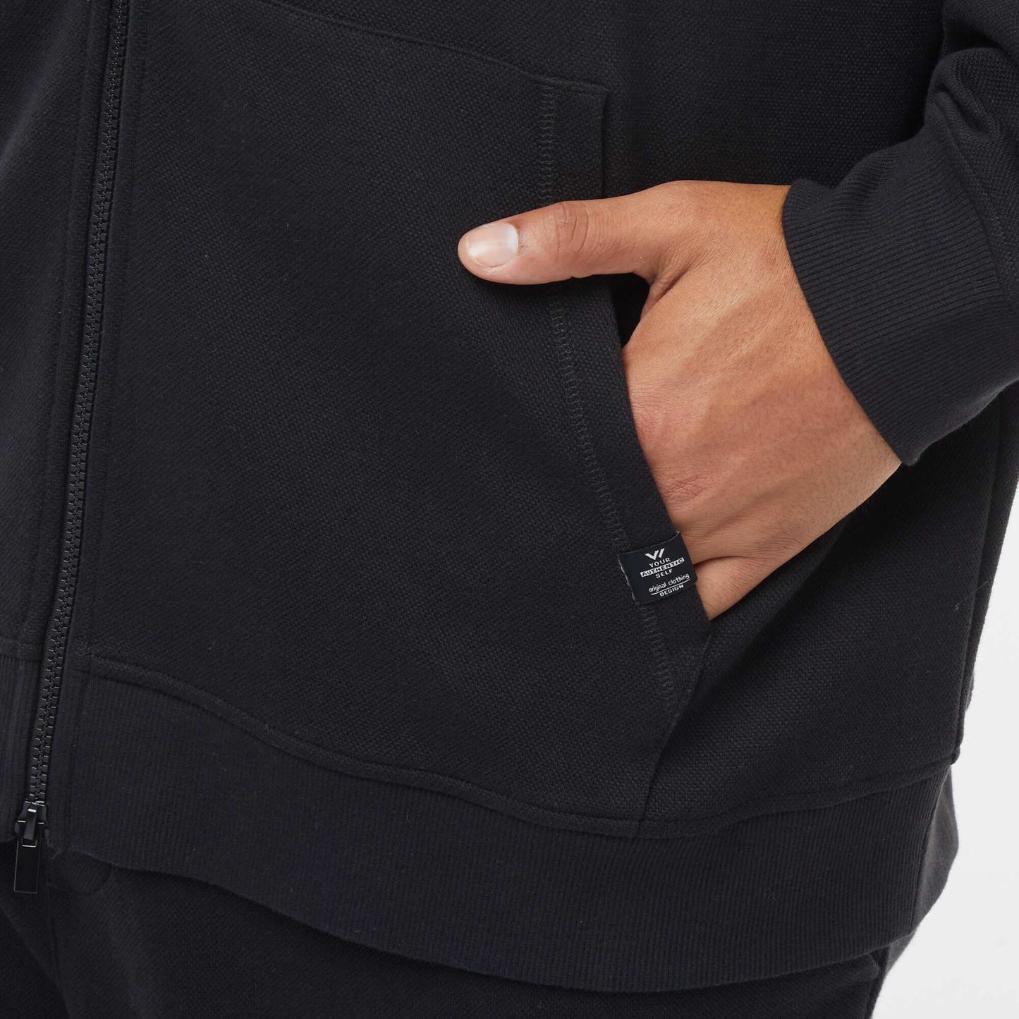 Sweat en maille piquée avec ouverture zippée et capuche NOIR