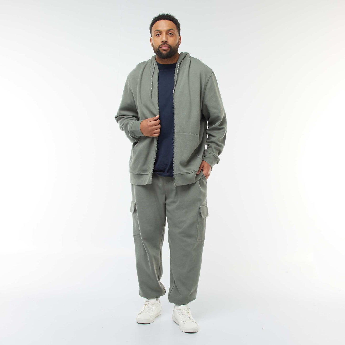 Sweat en maille piquée avec ouverture zippée et capuche VERT
